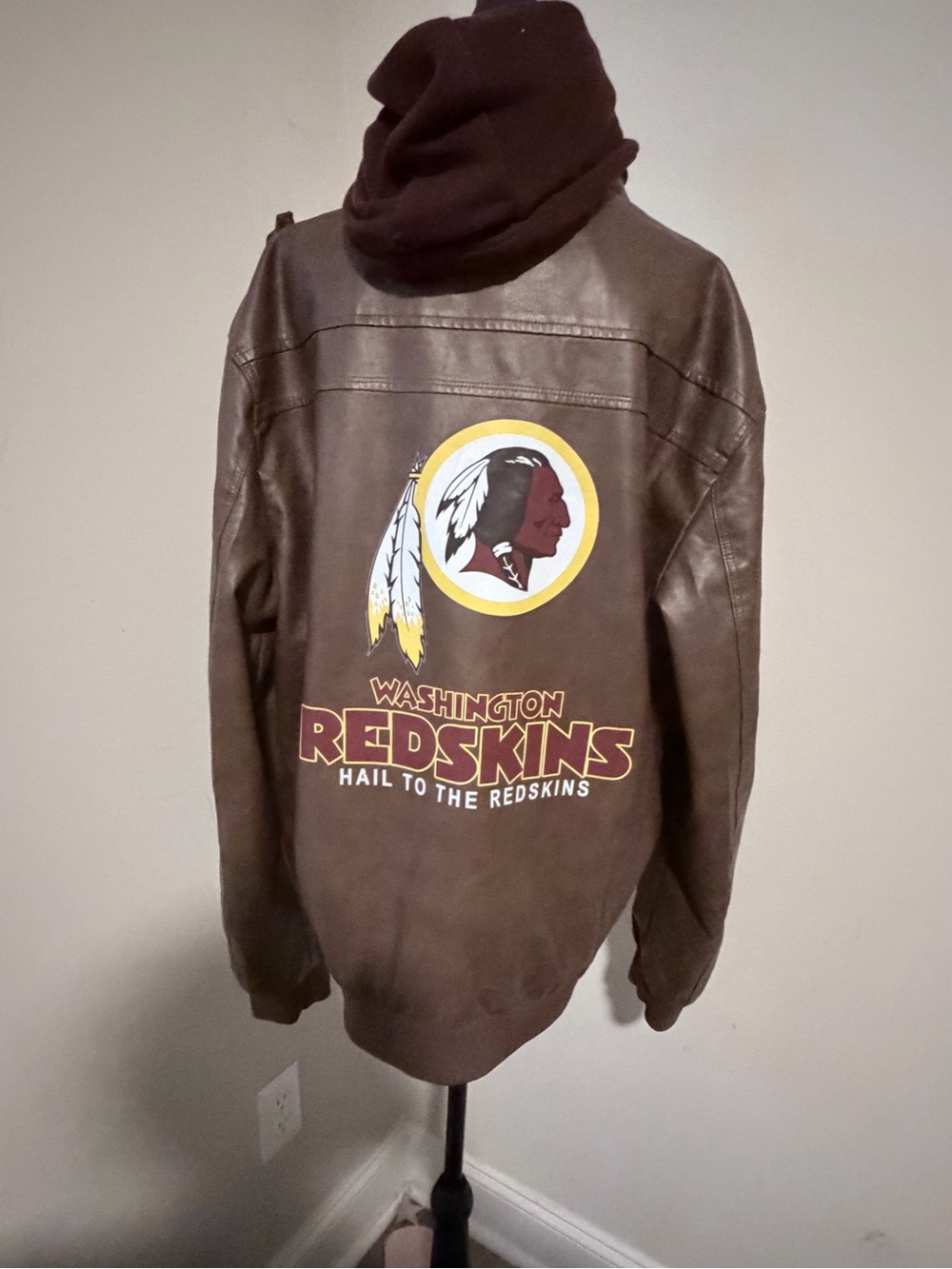 Washington Redskins Brown Faux Leather Jacket - Team Logo Back